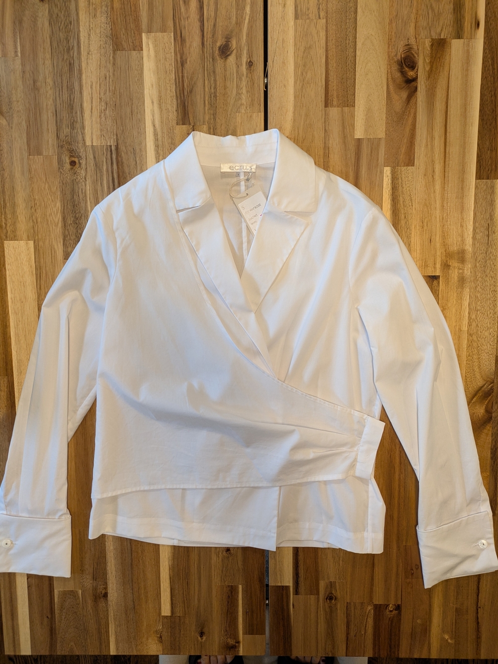 Ecru White Wrap-Front Button Down Blouse Sz S
